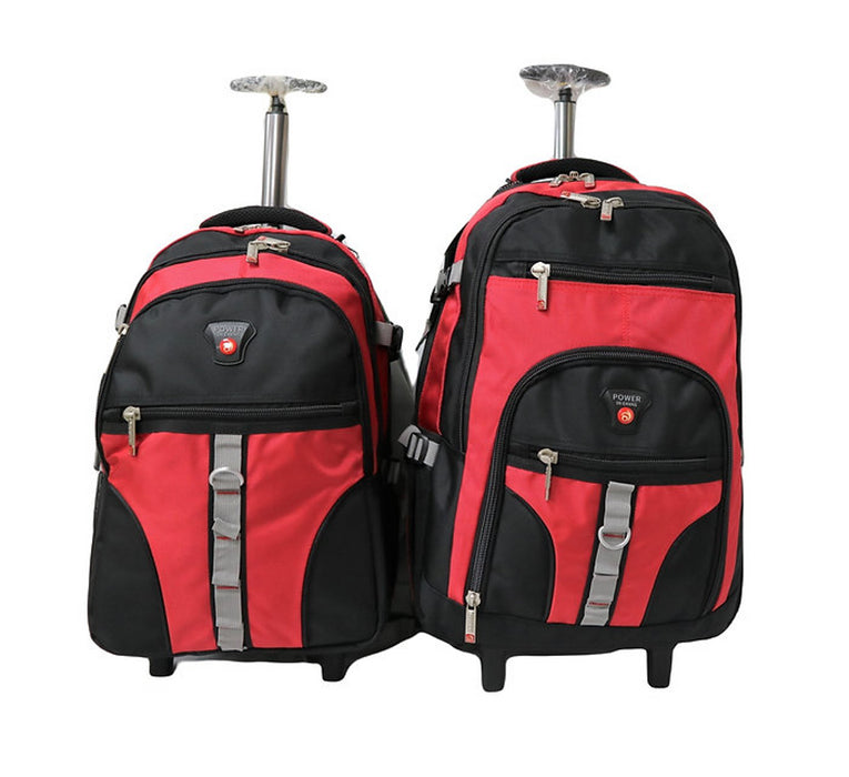 B-2107 2-Pc Backpack w/ Wheels (18", 21")-Red