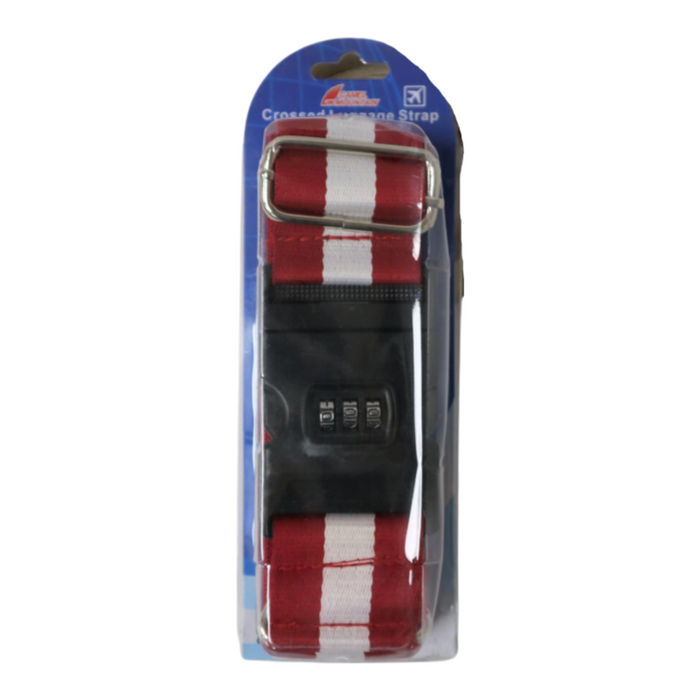 LS-ABA 3302 Luggage Strap-Red/White w/Lock