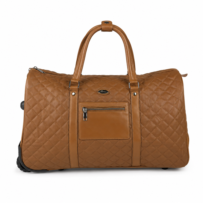 20 Inch Structured Wheeled Duffel Bag for Weekend Travel - Brown
