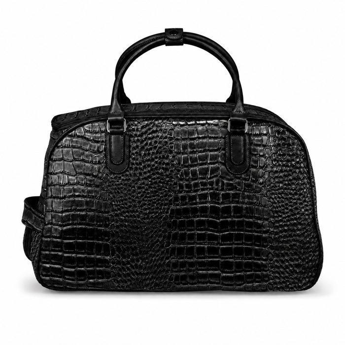 20 Inch Crocodile Embossed Wheeled Duffel Bag for Travel - Black