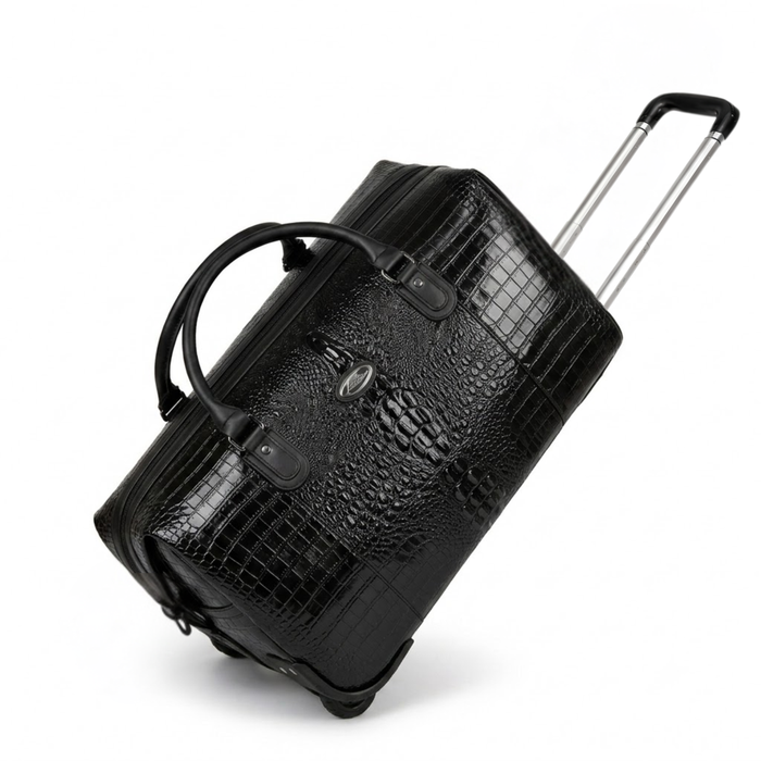 20 Inch Textured Wheeled Duffel Bag for Weekend Travel - Black