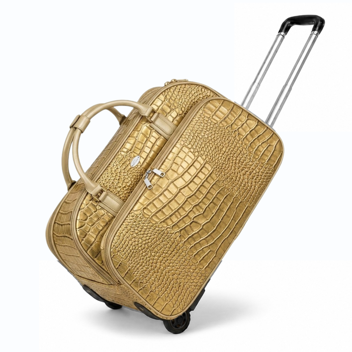 20 Inch Crocodile Embossed Wheeled Duffel Bag for Travel - Gold