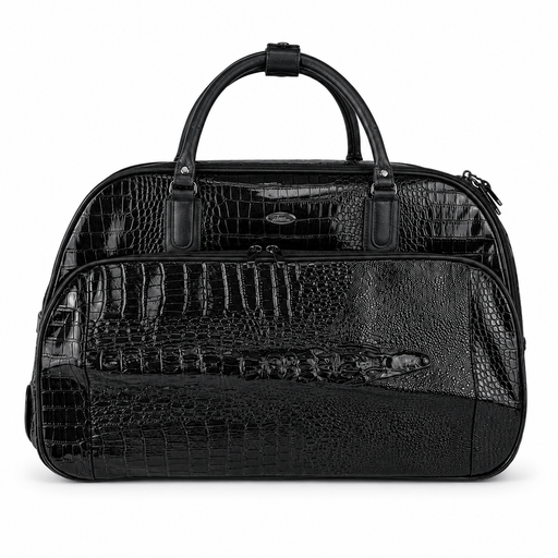 20 Inch Crocodile Embossed Wheeled Duffel Bag for Travel - Black