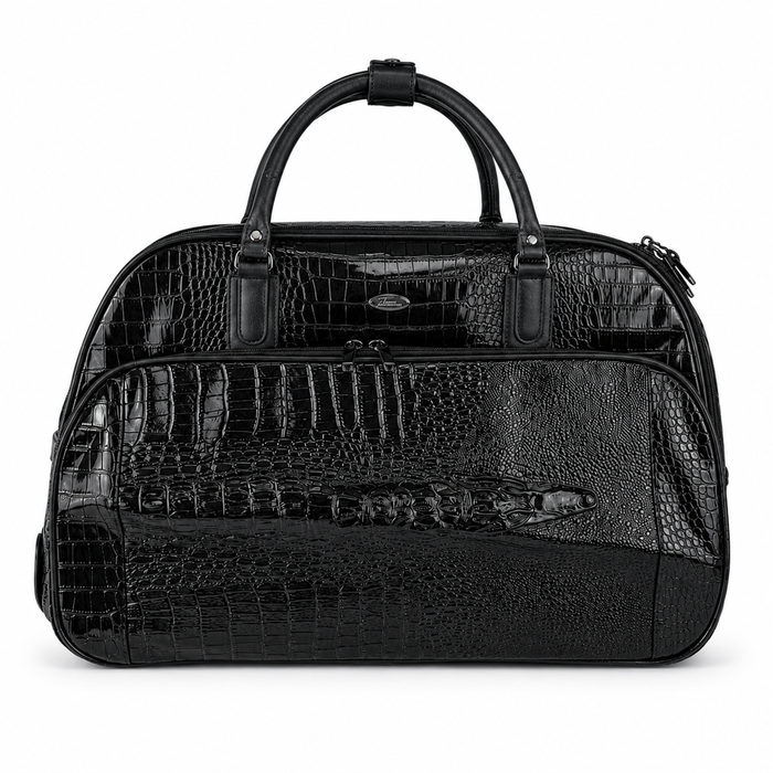 20 Inch Crocodile Embossed Wheeled Duffel Bag for Travel - Black
