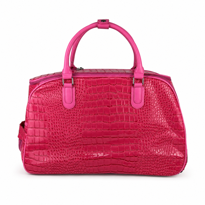 20 Inch Crocodile Embossed Wheeled Duffel Bag for Travel - Plum