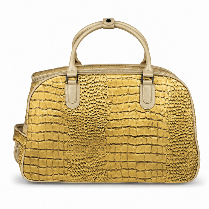 20 Inch Crocodile Embossed Wheeled Duffel Bag for Travel - Gold