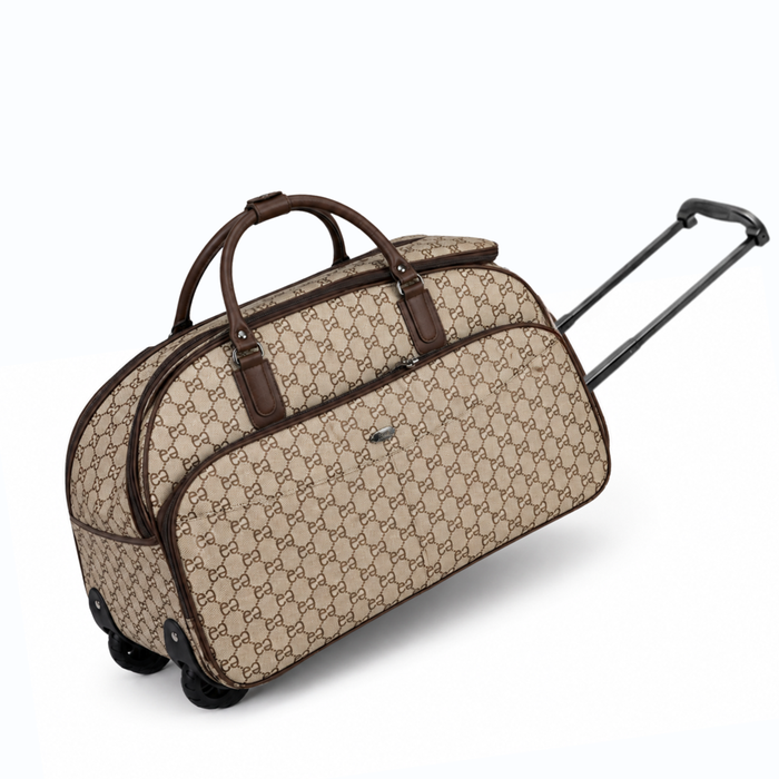 20 Inch Monogram Wheeled Duffel Bag for Weekend Travel - Khaki
