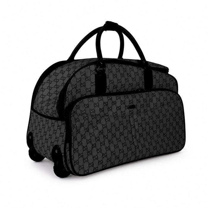 20 Inch Monogram Wheeled Duffel Bag for Weekend Travel - Black