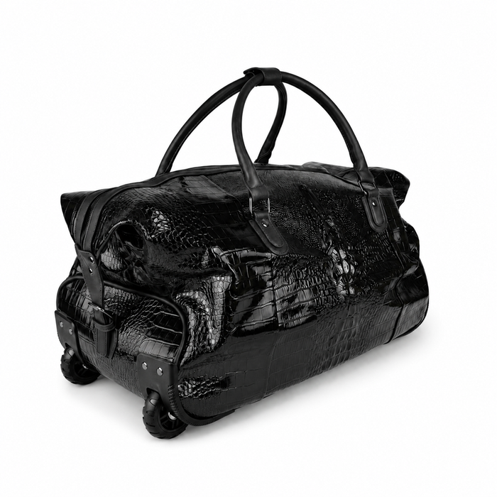 20 Inch Textured Wheeled Duffel Bag for Weekend Travel - Black