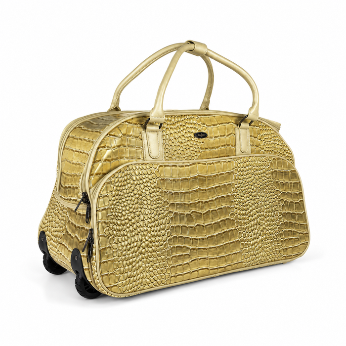 20 Inch Crocodile Embossed Wheeled Duffel Bag for Travel - Gold