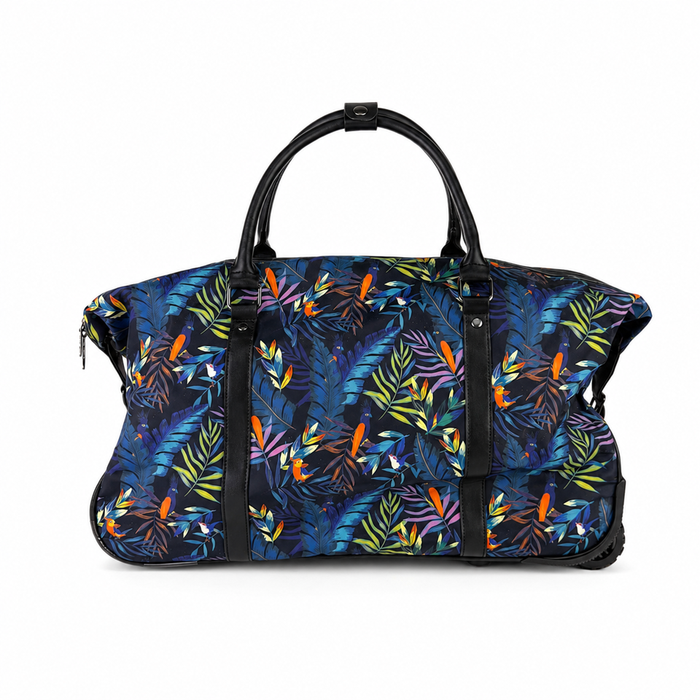 20 Inch Tropical Floral Wheeled Duffel Bag for Weekend Travel