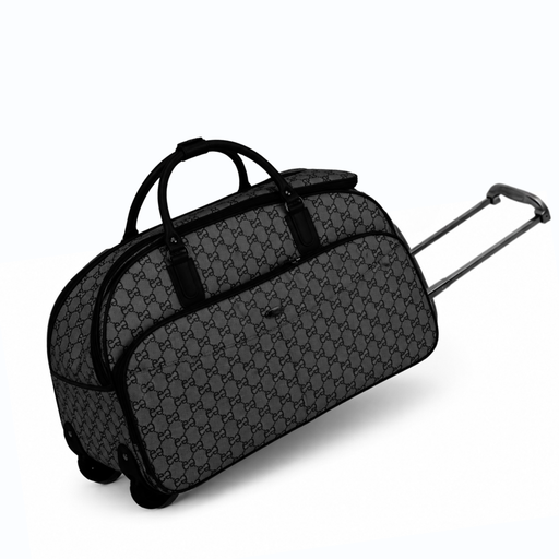 20 Inch Monogram Wheeled Duffel Bag for Weekend Travel - Black