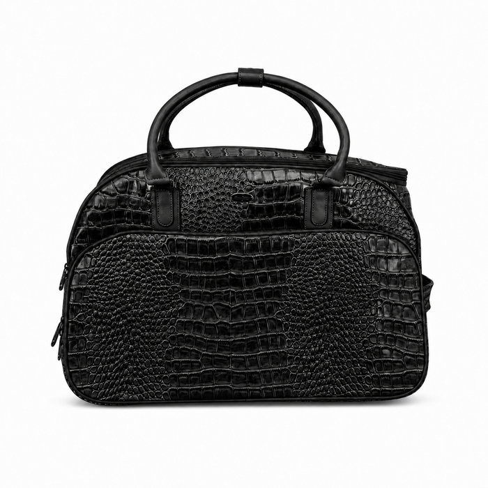 20 Inch Crocodile Embossed Wheeled Duffel Bag for Travel - Black