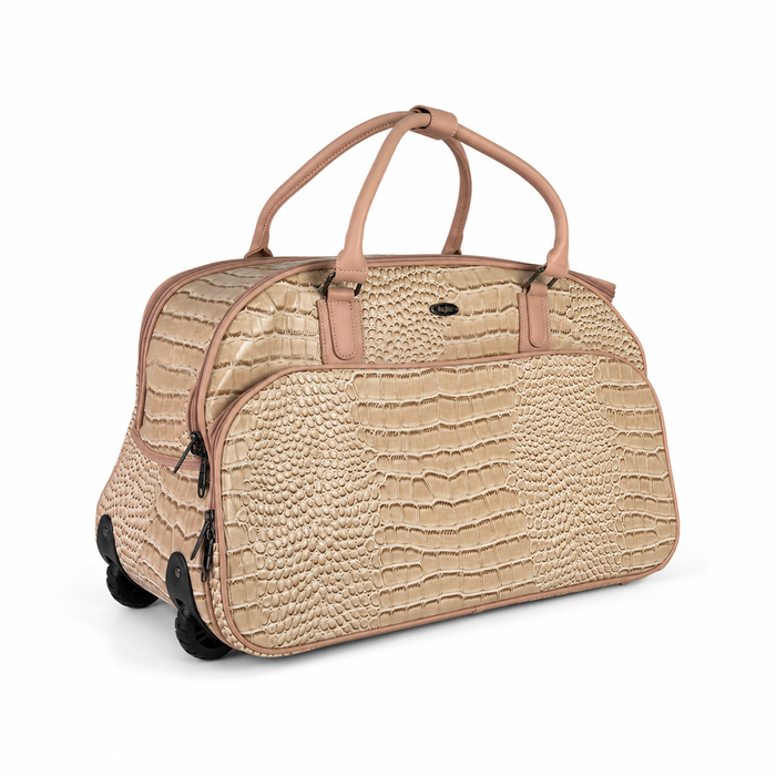 20 Inch Crocodile Embossed Wheeled Duffel Bag for Travel - Pink