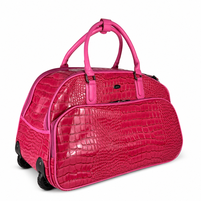 20 Inch Crocodile Embossed Wheeled Duffel Bag for Travel - Plum