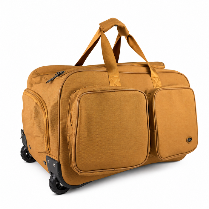 20 Inch Embossed Wheeled Duffel Bag for Weekend Travel - Brown