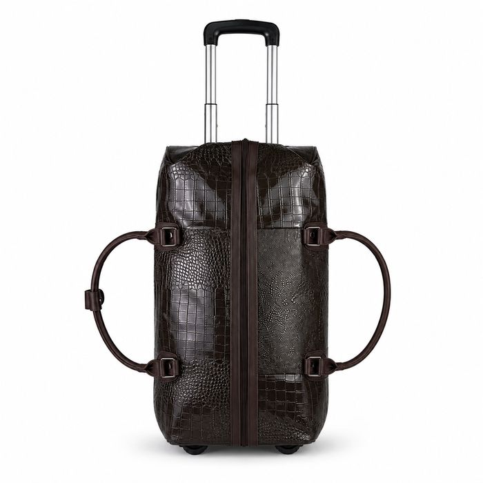 20 Inch Textured Wheeled Duffel Bag for Weekend Travel - Coffee Brown
