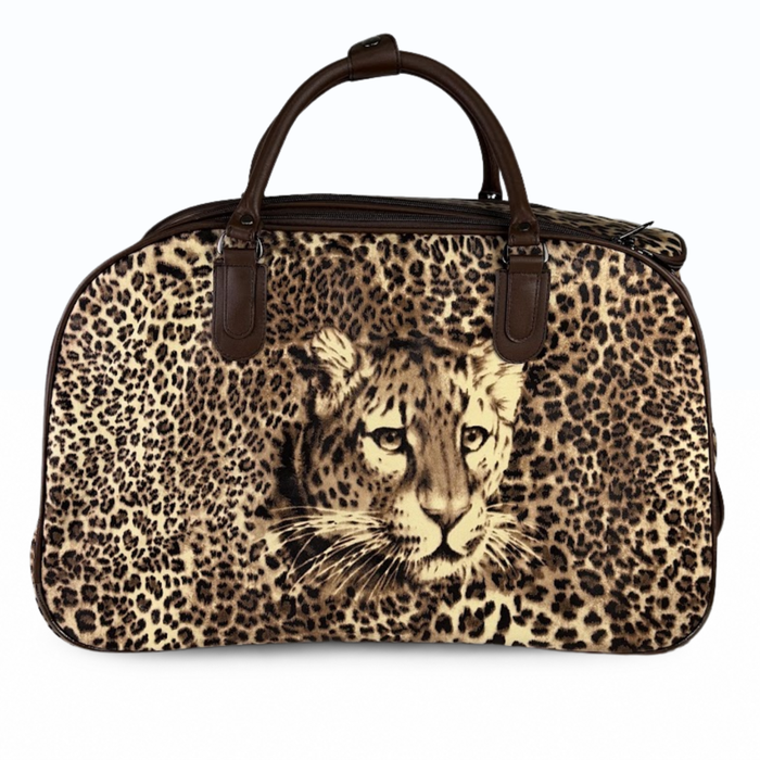 20 Inch Leopard Print Wheeled Duffel Bag for Weekend Travel