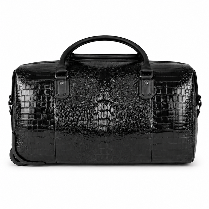 20 Inch Textured Wheeled Duffel Bag for Weekend Travel - Black