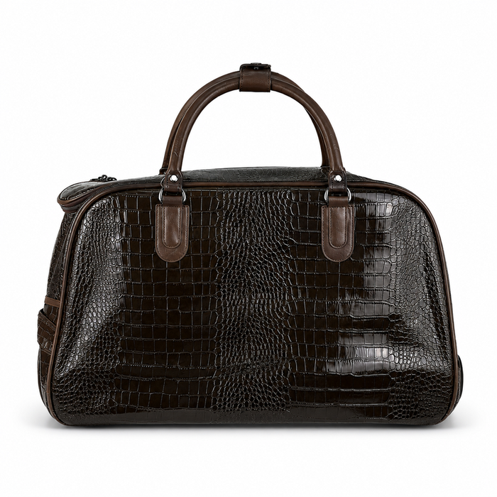 20 Inch Crocodile Embossed Wheeled Duffel Bag for Travel - Coffee Brown