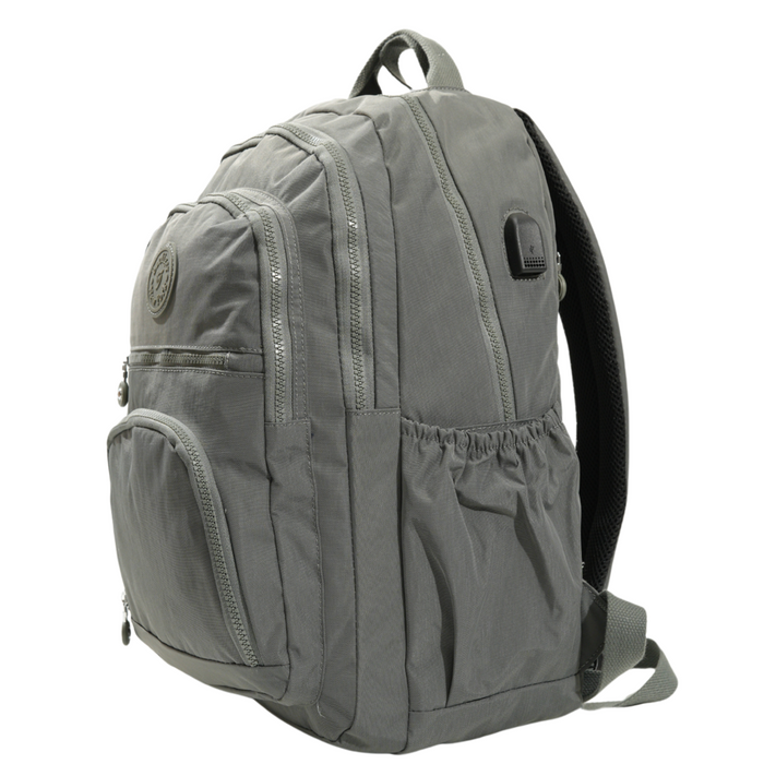 18 Inch Backpack Dark Grey USB Port School Travel Bookbag Daypack B8646