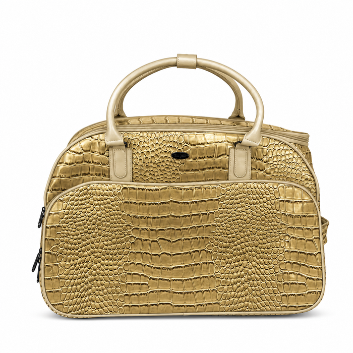 20 Inch Crocodile Embossed Wheeled Duffel Bag for Travel - Gold