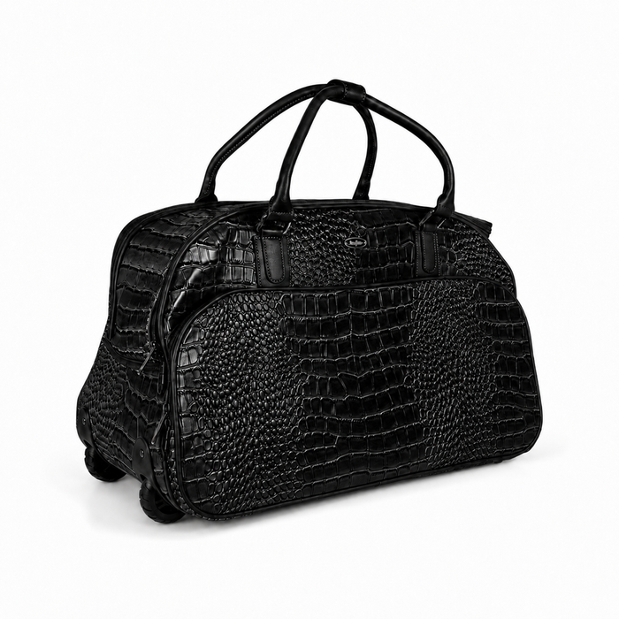 20 Inch Crocodile Embossed Wheeled Duffel Bag for Travel - Black