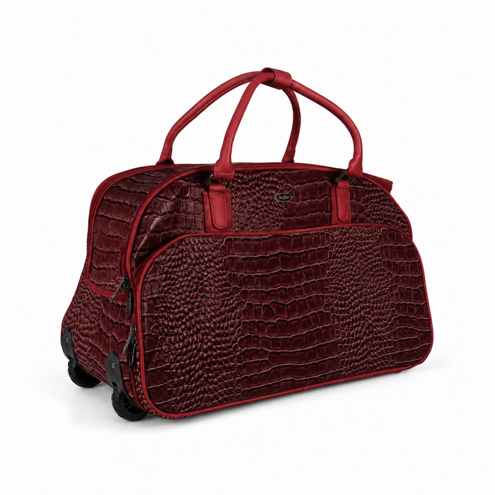 20 Inch Crocodile Embossed Wheeled Duffel Bag for Travel - Red