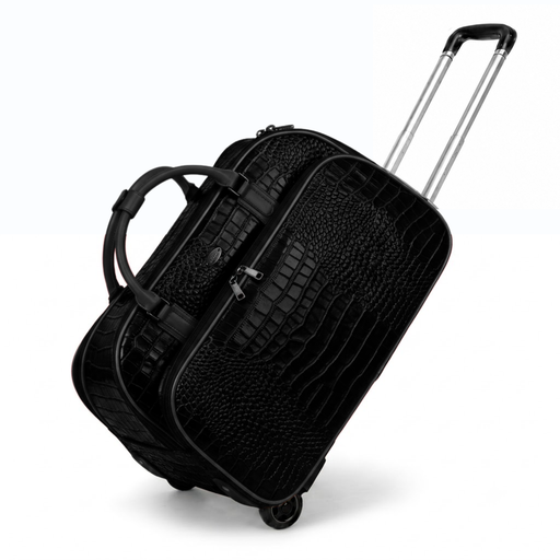 20 Inch Crocodile Embossed Wheeled Duffel Bag for Travel - Black