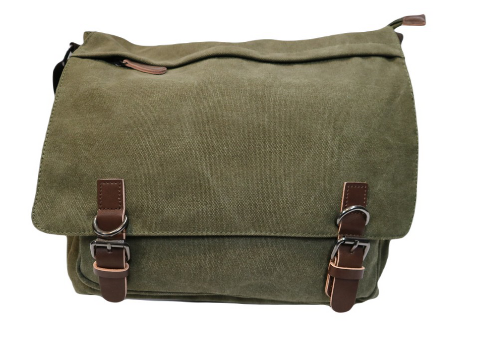 Bon Voyage USA Canvas Messenger Bag Olive Crossbody Shoulder School Travel Work