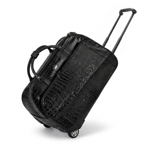 20 Inch Crocodile Embossed Wheeled Duffel Bag for Travel - Black