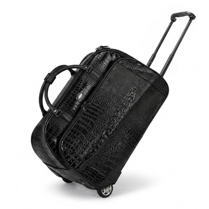 20 Inch Crocodile Embossed Wheeled Duffel Bag for Travel - Black