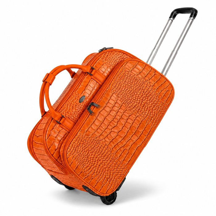 20 Inch Crocodile Embossed Wheeled Duffel Bag for Travel - Orange