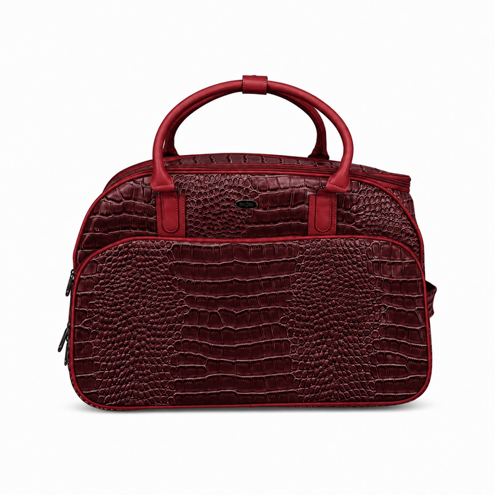 20 Inch Crocodile Embossed Wheeled Duffel Bag for Travel - Red