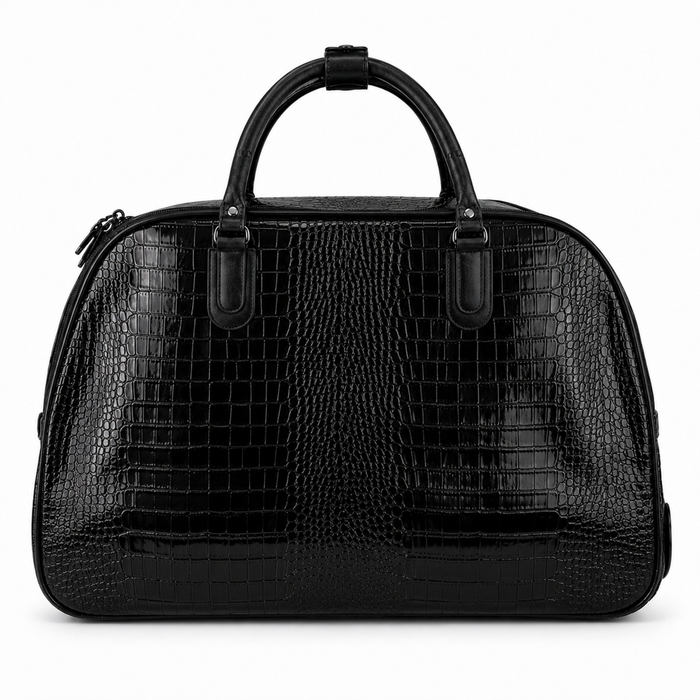 20 Inch Crocodile Embossed Wheeled Duffel Bag for Travel - Black