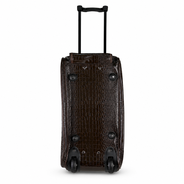 20 Inch Crocodile Embossed Wheeled Duffel Bag for Travel - Coffee Brown
