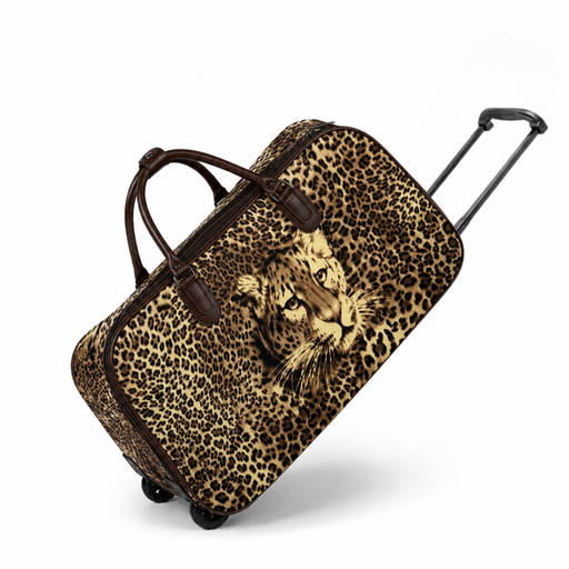 20 Inch Leopard Print Wheeled Duffel Bag for Weekend Travel