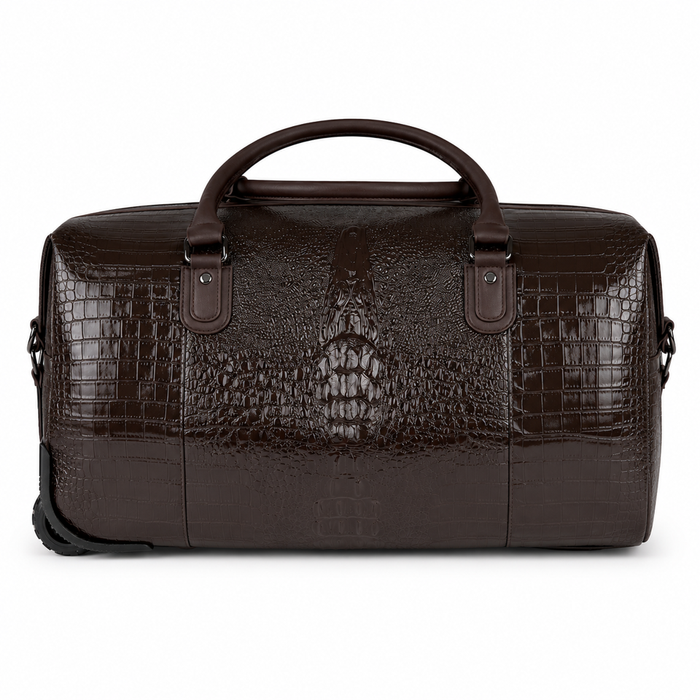 20 Inch Textured Wheeled Duffel Bag for Weekend Travel - Coffee Brown