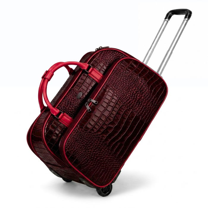 20 Inch Crocodile Embossed Wheeled Duffel Bag for Travel - Red