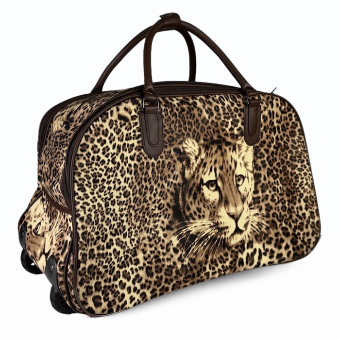 20 Inch Leopard Print Wheeled Duffel Bag for Weekend Travel