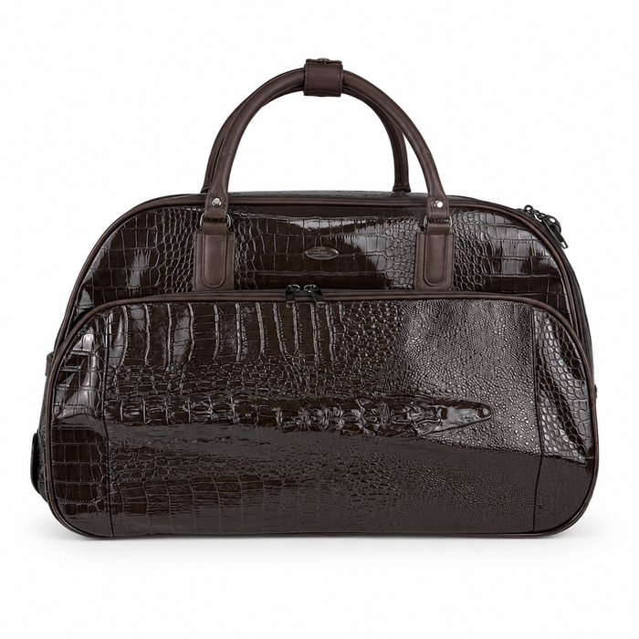 20 Inch Crocodile Embossed Wheeled Duffel Bag for Travel - Coffee Brown