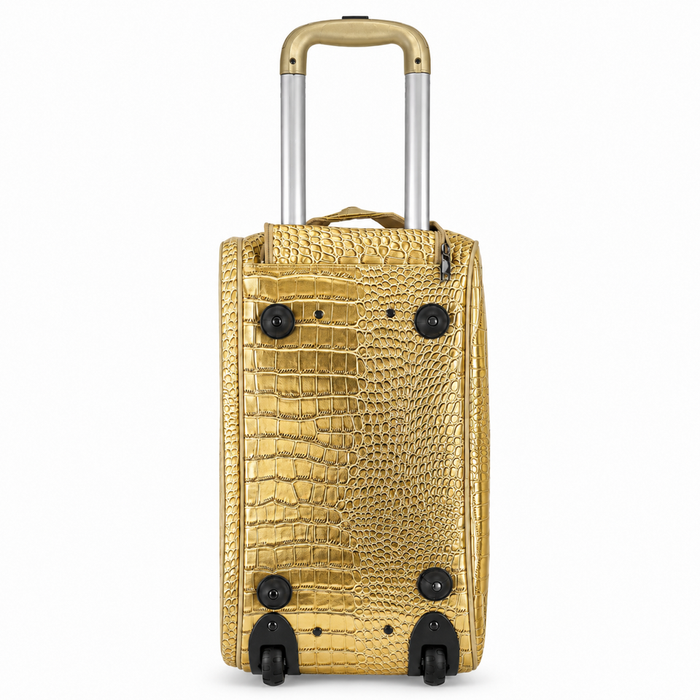 20 Inch Crocodile Embossed Wheeled Duffel Bag for Travel - Gold