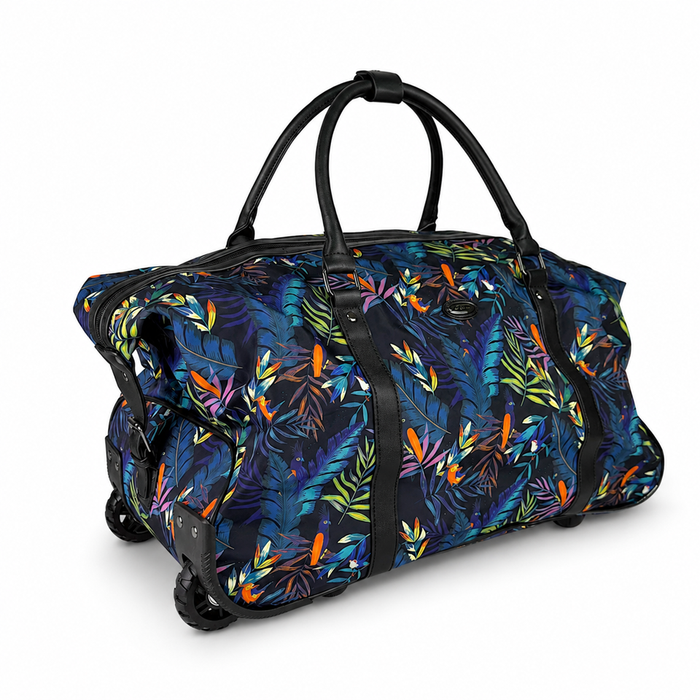 20 Inch Tropical Floral Wheeled Duffel Bag for Weekend Travel