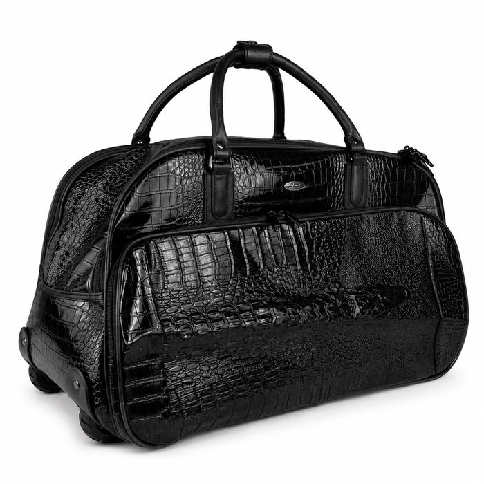 20 Inch Crocodile Embossed Wheeled Duffel Bag for Travel - Black
