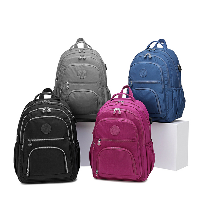 18 Inch Backpack Dark Grey USB Port School Travel Bookbag Daypack B8646