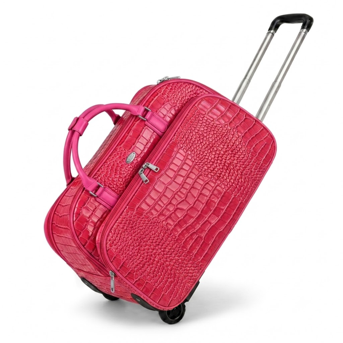 20 Inch Crocodile Embossed Wheeled Duffel Bag for Travel - Plum