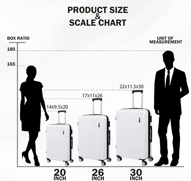 L-948A-3-pc(20'26"30") PC Luggage-White(TSA Lock)