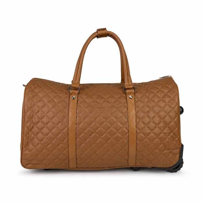 20 Inch Structured Wheeled Duffel Bag for Weekend Travel - Brown
