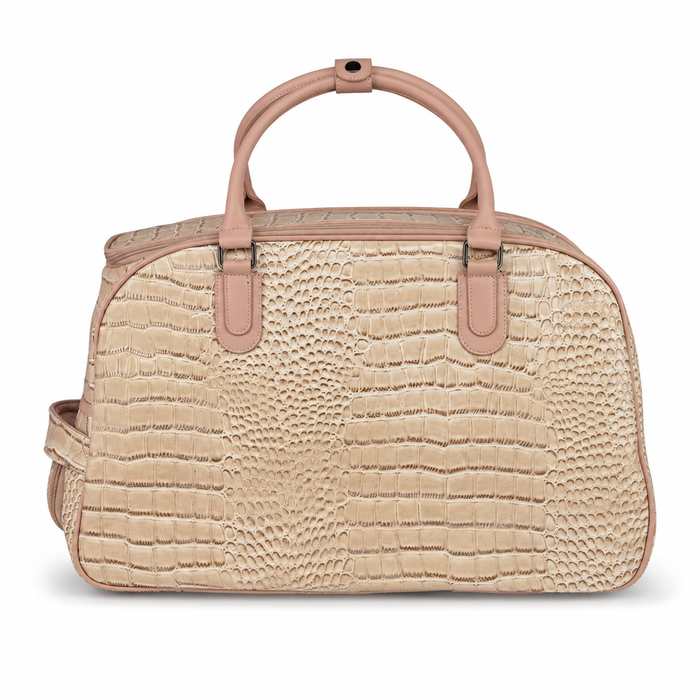 20 Inch Crocodile Embossed Wheeled Duffel Bag for Travel - Pink