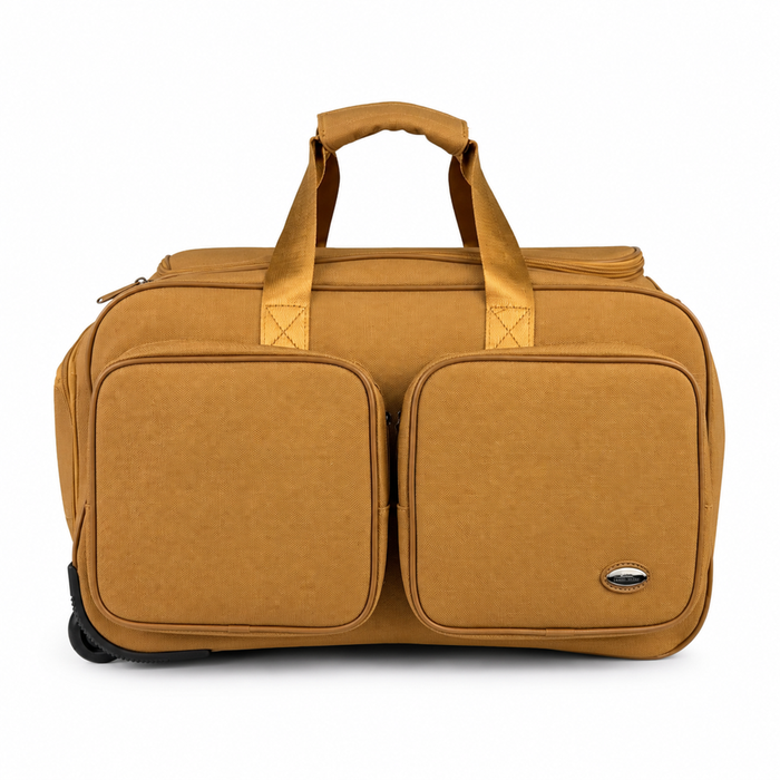 20 Inch Embossed Wheeled Duffel Bag for Weekend Travel - Brown